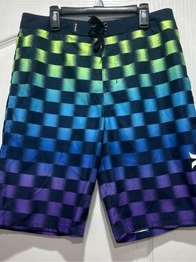 Hurley Neon Gradient Checkerboard Boardshorts in Green Blue Purple